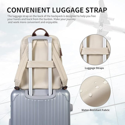 Laptop Backpack for Women,Carry on Travel Backpack Casual Work Business Backpacks Purse College,16 Inch,Apricot