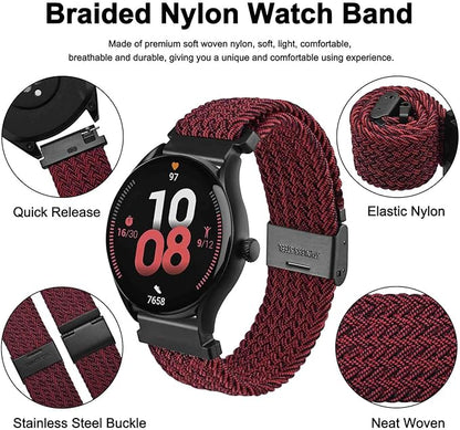 WOCCI 18mm Braided Nylon Watch Band for Men and Women, Quick Release, Black Stainless Steel Buckle (Red Black)
