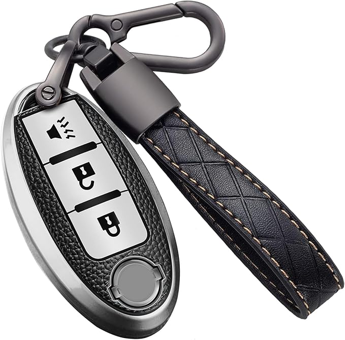 Montague Key Fob Cover for Nissan with Keychain Accessories, Premium TPU Full Protection Key Case for Pathfinder Rogue Kicks Murano Frontier Armada Versa Juke Titan Key Shells (3-Buttons, Silver)
