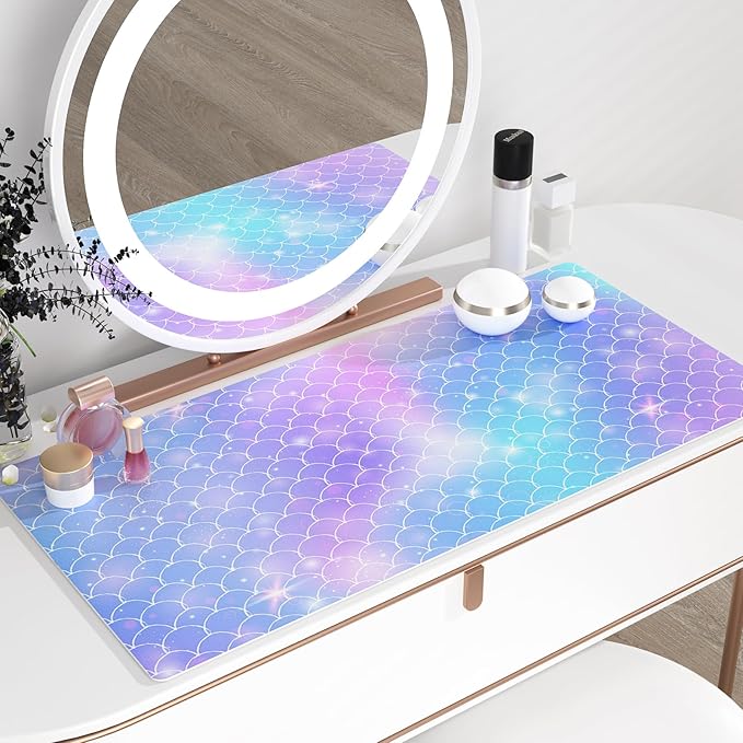 QiyI Large Desk Pad, Colorful Mouse Pad Desktop Decor, Waterproof PU Leather Desk Cover Protector, Desk Accessories for Office Home Work Writing Gaming 31.5" x 15.7" - Gradient Fish Scales