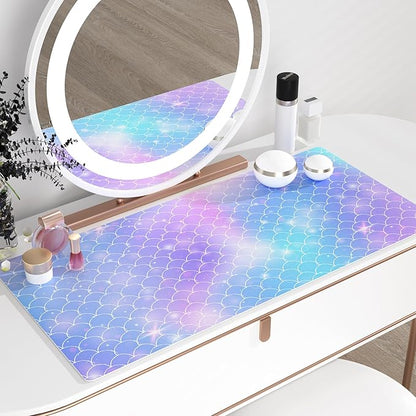 QiyI Large Desk Pad, Colorful Mouse Pad Desktop Decor, Waterproof PU Leather Desk Cover Protector, Desk Accessories for Office Home Work Writing Gaming 31.5" x 15.7" - Gradient Fish Scales