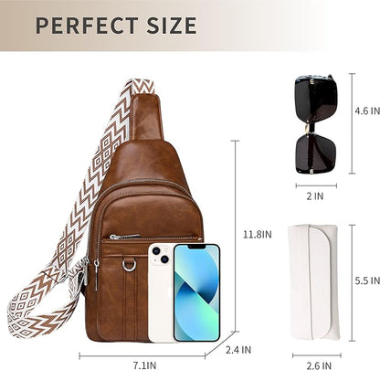 Sling Bag Set, PU Leather Sling Bag, Multi-Zipper Design for Travel, Outdoors, Valentine’s Day Gifts