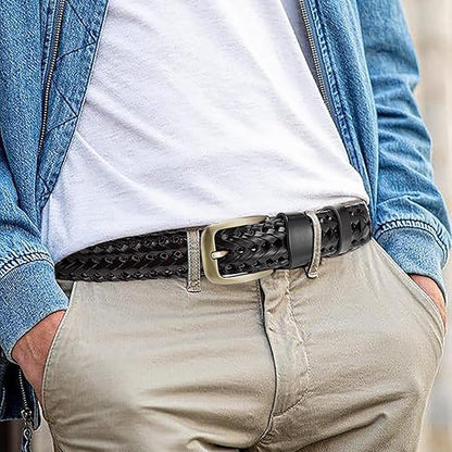 SENDEFN Leather Braided Belts for Men, 1 3/8" Casual Woven Leather Belt for Men Jeans Golf Dress Pants with Gift Box