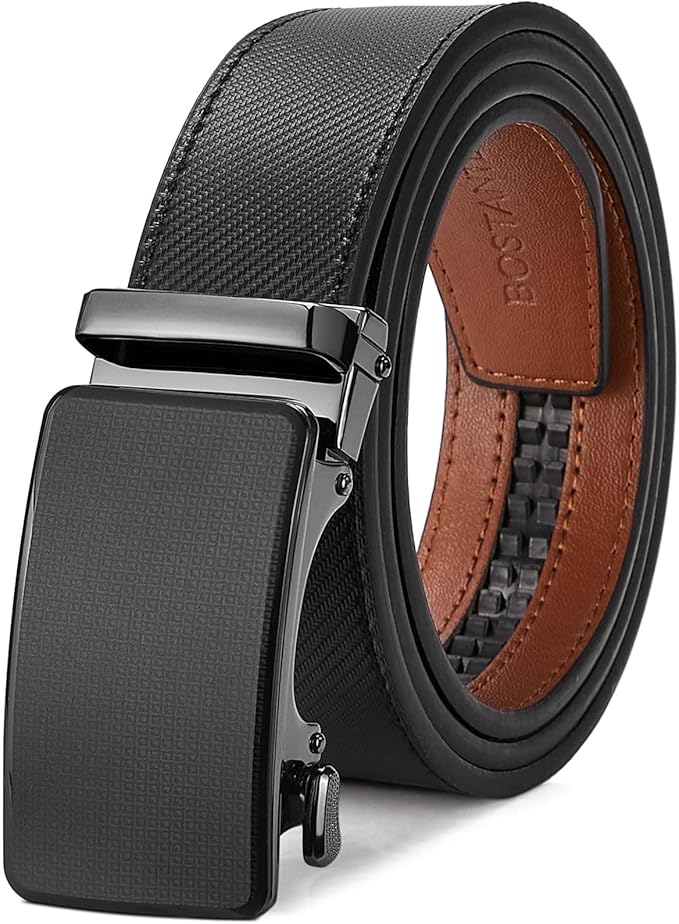 BOSTANTEN Mens Belt Leather Ratchet Belt For Men Dress and Casual with Adjustable Buckle, Trim to Fit