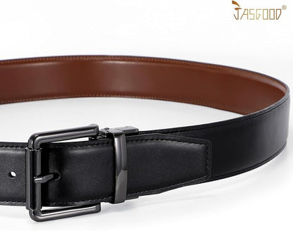 JASGOOD Men's Belt, Reversible Leather Belts for Men for Dress Pants, One Reverse For 2 Sides Casual Belt