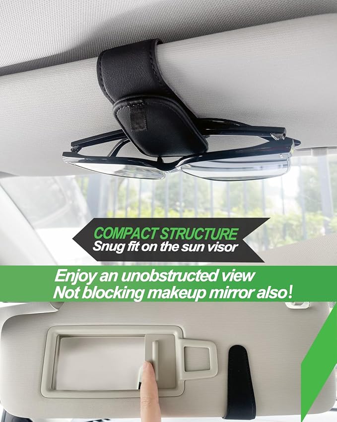 Sunglass Holder for Car, 2 Pack Car Sunglass Holder Visor Clip Magnetic Leather Sun Glasses Eyeglass Hanger, Fit for Different Size Eyeglasses, Carbon Fiber Black/Red