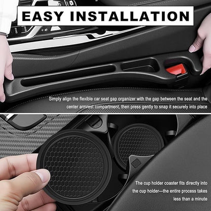 Car Seat Gap Filler Organizer with Cup Coasters,Flexible Car Seat Gap Plug with Storage Slot for Phones/Keys,Universal in Between Cars Seats Catcher Cars Interior Accessories