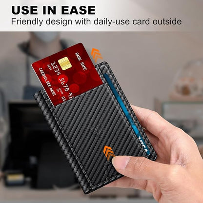 Wallet for Men 14-16 Cards, Men's Leather Wallet, Minimalist Thin Card Holder RFID Blocking Money Clip with Simplified Bill Folder & Magnetic Closure, Gifts for Men, Carbon Fiber