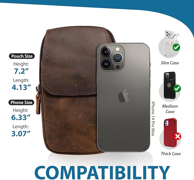 Hengwin Leather Men Cell Phone Holster Wallet Case with Belt Clip Travel Messenger Bag Waist Pouch Crossbody Purse Fits for iPhone 17 Pro Max 16 Pro Max 15 Pro Max Samsung Galaxy S25 Ultra (Coffee)