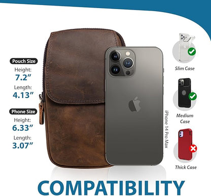 Hengwin Leather Men Cell Phone Holster Wallet Case with Belt Clip Travel Messenger Bag Waist Pouch Crossbody Purse Fits for iPhone 17 Pro Max 16 Pro Max 15 Pro Max Samsung Galaxy S25 Ultra (Coffee)