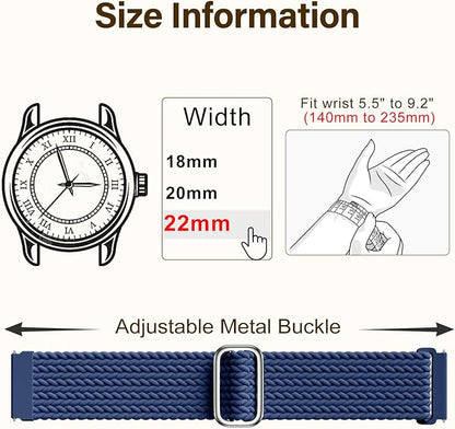 SNBLK 3 Pack 18mm 20mm 22mm Braided Watch Band Compatible with Garmin Vivoactive 5 Watch Bands/Vivoactive 6/3/4s, Quick Release Adjustable Elastic Nylon Loop Strap for Venu 3S/2S/Venu 3/2 Women Men