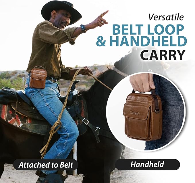 hengwin Genuine Leather Phone Pouch for Belt, Cell Phone Holster with Belt Loop, Crossbody Purse Shoulder Bag Fanny Pack
