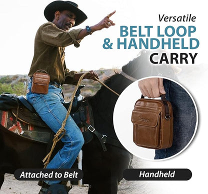 hengwin Genuine Leather Phone Pouch for Belt, Cell Phone Holster with Belt Loop, Crossbody Purse Shoulder Bag Fanny Pack