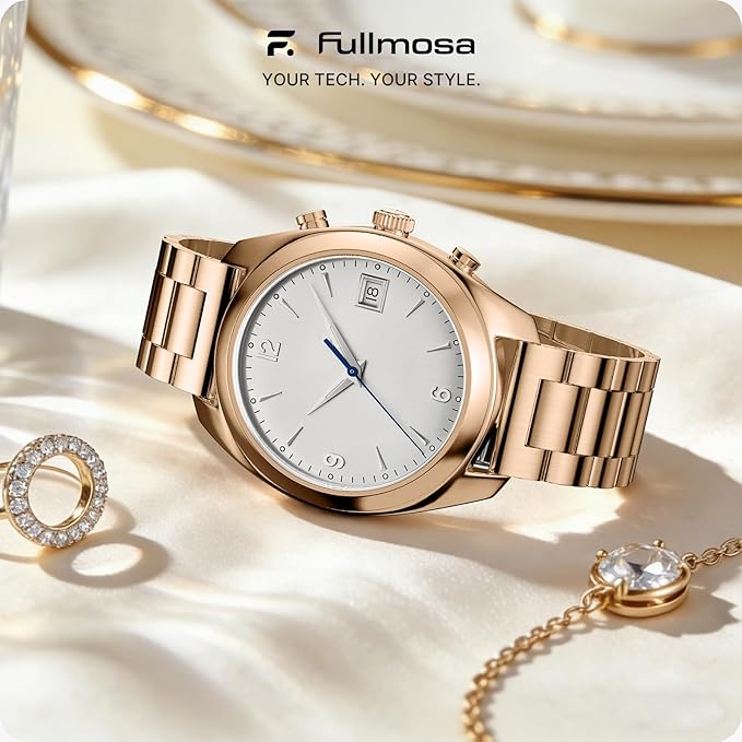 Fullmosa 18mm Stainless Steel Watch Band, Quick Release Metal Replacement Strap with Removable Links, Includes Spring Bars & Link Removal Tool for Men Women (Rose Gold)