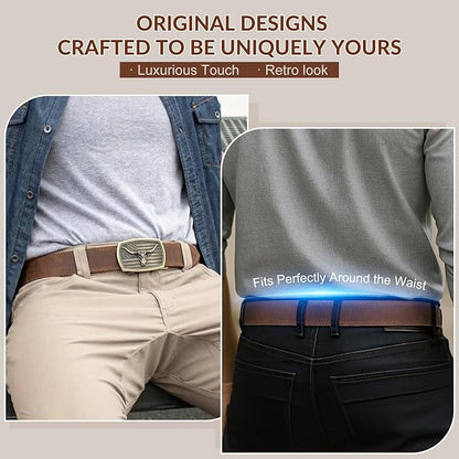 Ratchet Belt Strap, Full Grain Leather Belt Straps for Men without Buckle 1 3/8"- Replacement Strap Only