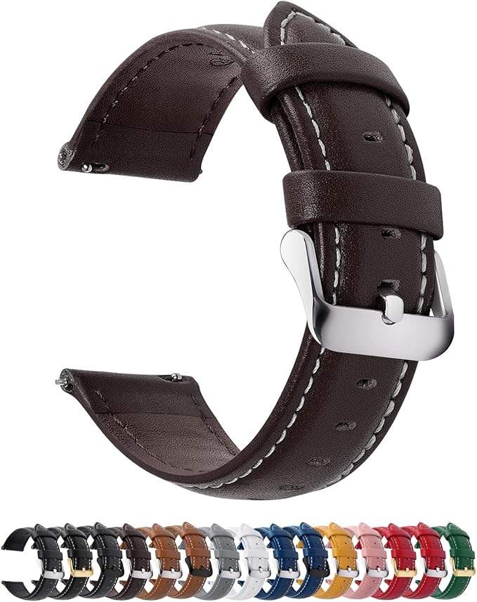 Fullmosa Watch Band, Quick Release Leather Watch Strap for Men Women, Replacement Bands Width 12mm 14mm 16mm 18mm 19mm 20mm 21mm 22mm 24mm