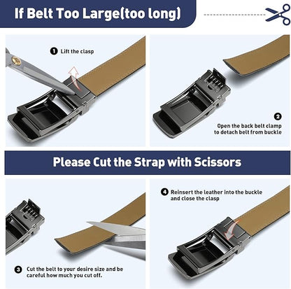 Men's Belt, Leather Ratchet Belt For Men's Dress 3.0cm,1 1/8" Size Adjusted Automatic Buckle