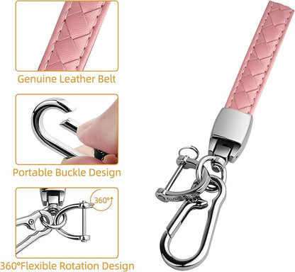 Sindeda for Toyota Key Fob Cover with Metal Keychain & Leather Strap for 2025-2026 Camry 4 Runner 2019-2026 Venza, Land Cruiser,2023-2026 Tacoma Grand Highlander,Corolla,bZ4X,4-5 Buttons(Chalk Pink)