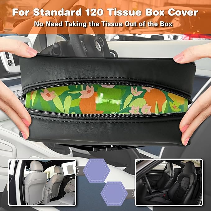 Witaxima Large Car Tissue Holder for 120 Standard Tissues, Premium PU Leather Tissue Holder in Car Backseat Rectangular, Napkin Holder for Car Fits for Kleenex Tissues Box Daily Use Black (2, Black)