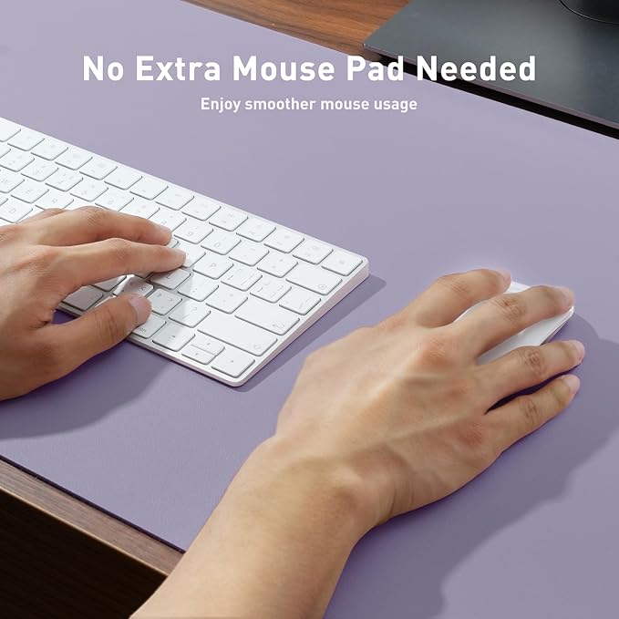 Aothia Faux Leather Desk Mat - Non-Slip PU Leather Desk Blotter, Waterproof Writing Surface, Large Desk Pad for Office & Home (Lavender, 55" x 17")