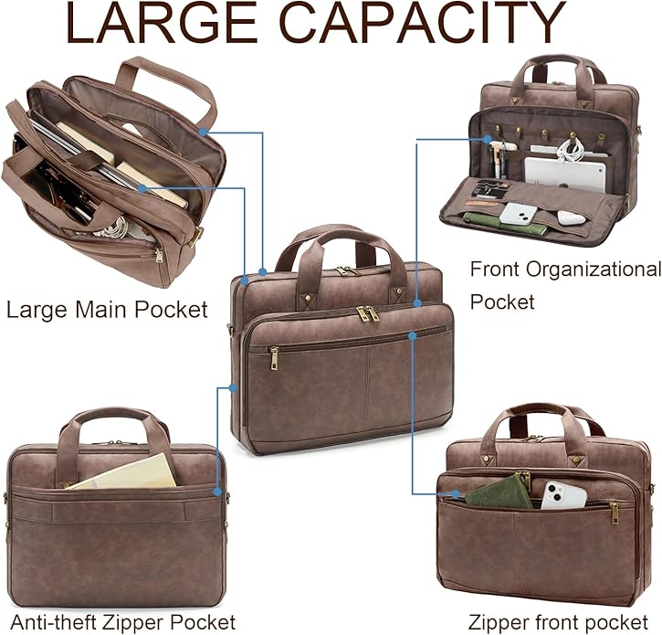 Briefcase for Men Leather Laptop Bag 16 Inch Messenger Bag Vintage Crossbody Laptop Computer Bag for Business,Work,Travel