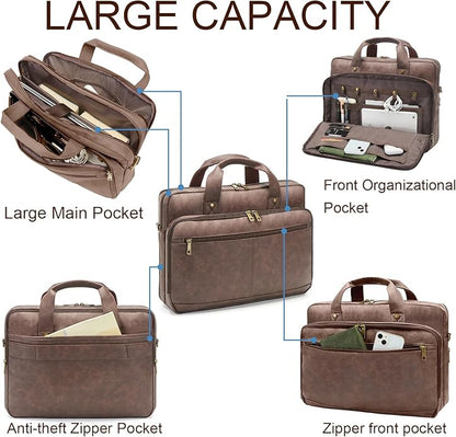 Briefcase for Men Leather Laptop Bag 16 Inch Messenger Bag Vintage Crossbody Laptop Computer Bag for Business,Work,Travel