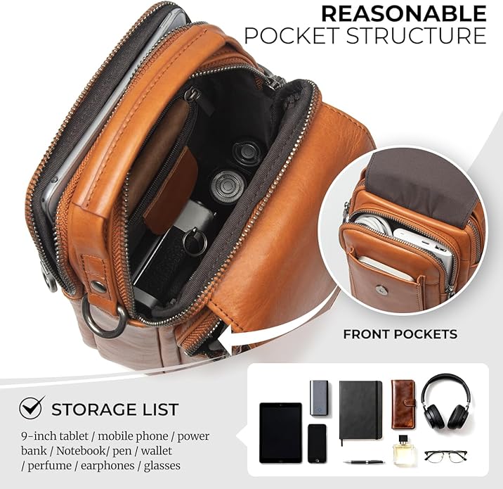 Augus Leather Small Messenger Bag For Men Crossbody Handbag Shoulder Sling Travel Bags for Men Purse Daypack Magnetic Buckle