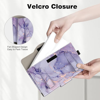 CaseBot Car Visor Tissue Holder, Sun Visor Napkin Holder, Mask Holder, PU Leather Backseat Tissue Box for Truck SUV, Lilac Marble
