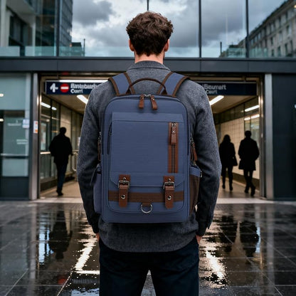 Lanola Water-resistant Canvas Backpack with Anti-Theft Pocket, Daypacks Fits 15.6 Inch Laptop for Men Perfect for Work, Travel, Daily Use(Dark Blue)