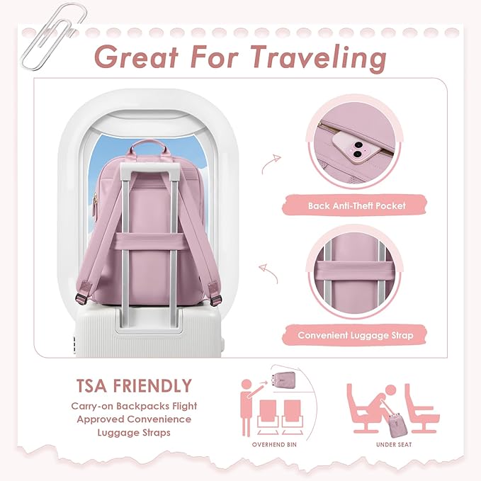 Laptop Backpack for Women,Casual Work Business Backpacks Purse Carry on Travel Backpack,15.6 Inch,Pinkish purple