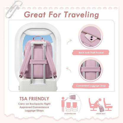 Laptop Backpack for Women,Casual Work Business Backpacks Purse Carry on Travel Backpack,14 Inch,Pinkish purple