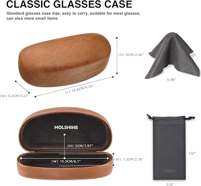 molshine Hard Shell Sunglasses Case,Classic Large Glasses Case for Sunglass, Eyeglasses with Cleaning Cloth, Pocket