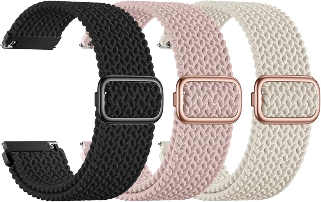 SNBLK 3 Pack 18mm 20mm 22mm Braided Watch Band Compatible with Garmin Vivoactive 5 Watch Bands/Vivoactive 6/3/4s, Quick Release Adjustable Elastic Nylon Loop Strap for Venu 3S/2S/Venu 3/2 Women Men