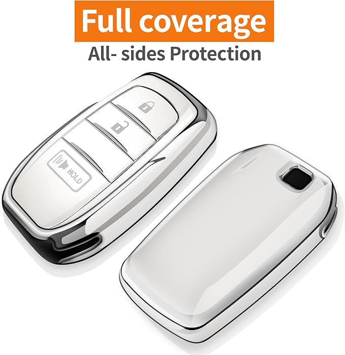 Sindeda for Toyota Key Fob Cover with Metal Keychain & Leather Strap for 2025-2026 Camry 4 Runner 2019-2026 Venza, Land Cruiser,2023-2026 Tacoma Grand Highlander,Corolla,bZ4X,3-Buttons(White)