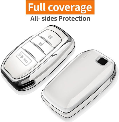 Sindeda for Toyota Key Fob Cover with Metal Keychain & Leather Strap for 2025-2026 Camry 4 Runner 2019-2026 Venza, Land Cruiser,2023-2026 Tacoma Grand Highlander,Corolla,bZ4X,3-Buttons(White)