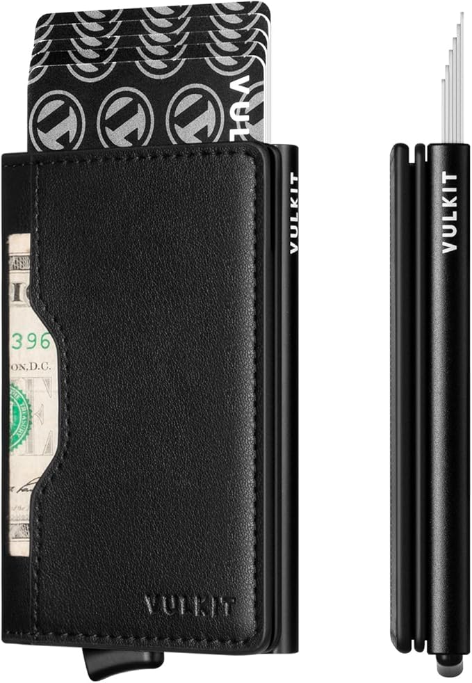 VULKIT Slim Pop up Wallet for Women Minimalist Credit Card Holder with Leather Slots Men's Bifold RFID Blocking Metal Wallets
