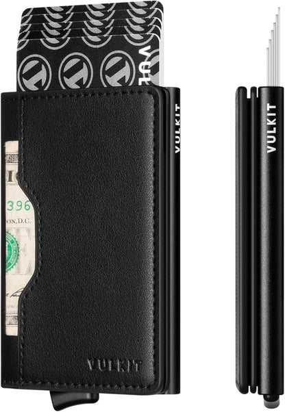 VULKIT Slim Pop up Wallet for Women Minimalist Credit Card Holder with Leather Slots Men's Bifold RFID Blocking Metal Wallets