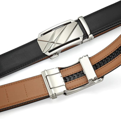 Lingli Men's Belt,Ratchet Dress Belt with Automatic Buckle Brown/Black-Trim to Fit-35mm wide
