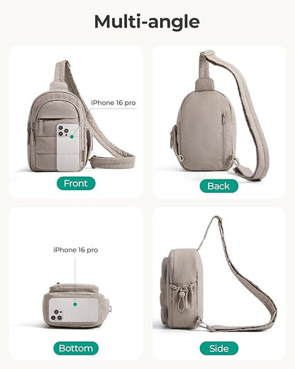 BAGSMART Small Sling Bag for Women, Puffer Crossbody Bag Purses Hobo Handbag Fanny Packs for Travel Hiking