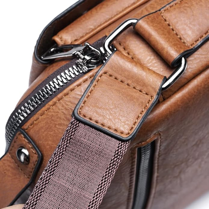 Hebetag Small Leather Sling Shoulder Bag Messenger Pack for Men Women Outdoor Travel Business