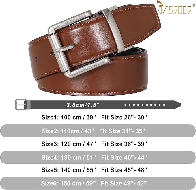 JASGOOD Men's Belt, Reversible Leather Belts for Men for Dress Pants, One Reverse For 2 Sides Casual Belt