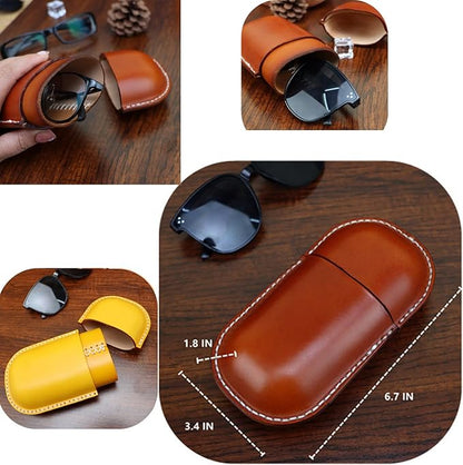 Leather Glasses Case Cowhide Vintage Men And Women Nearsighted Glasses Sunglasses Travel Anti-Crush Storage Box