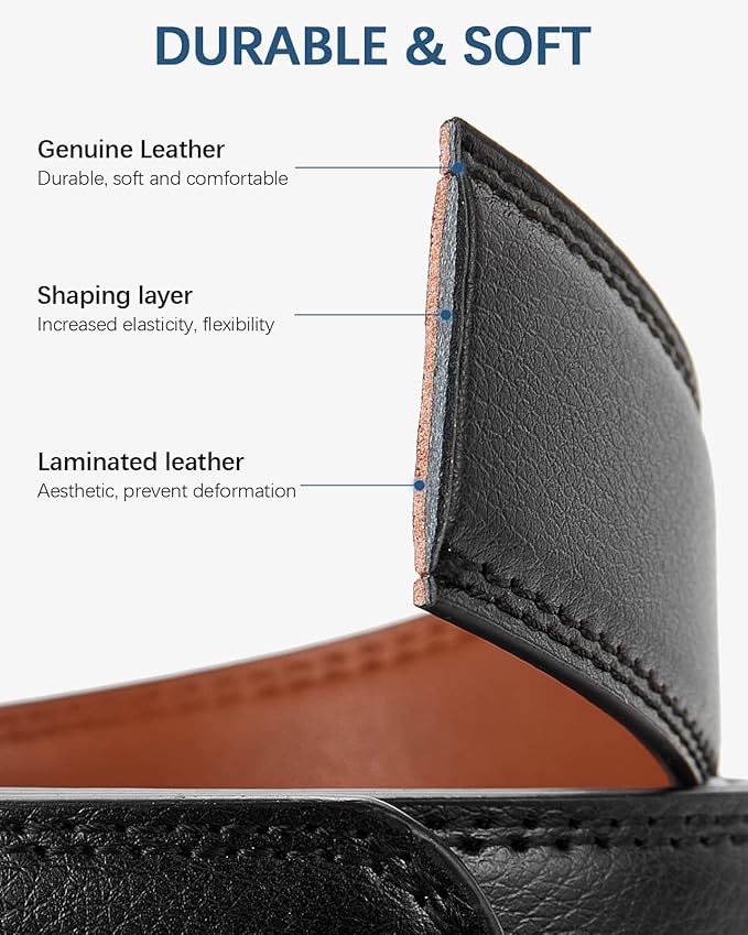 BOSTANTEN Mens Belt Leather Ratchet Belt For Men Dress and Casual with Adjustable Buckle, Trim to Fit
