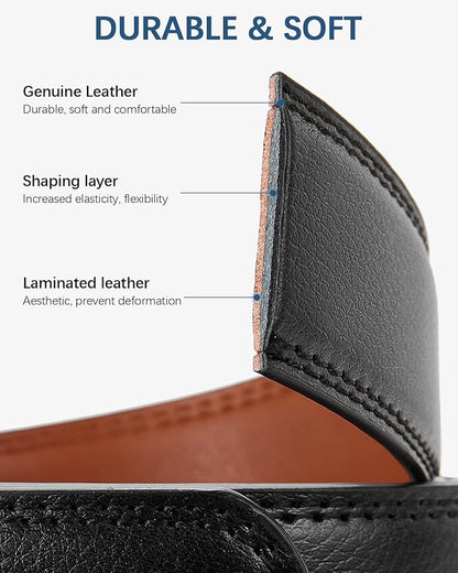 BOSTANTEN Mens Belt Leather Ratchet Belt For Men Dress and Casual with Adjustable Buckle, Trim to Fit