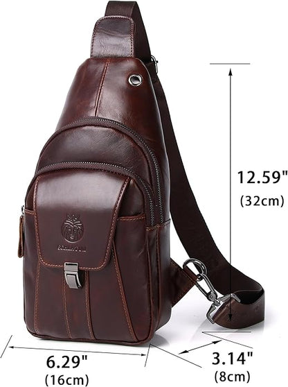 LUKZIJAES Genuine Leather Sling Bag for Men