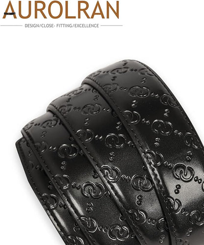 Aurolran Men&Womens Leather Dress Belt Business Automatic Buckle Belt Color-Black Silver Gold