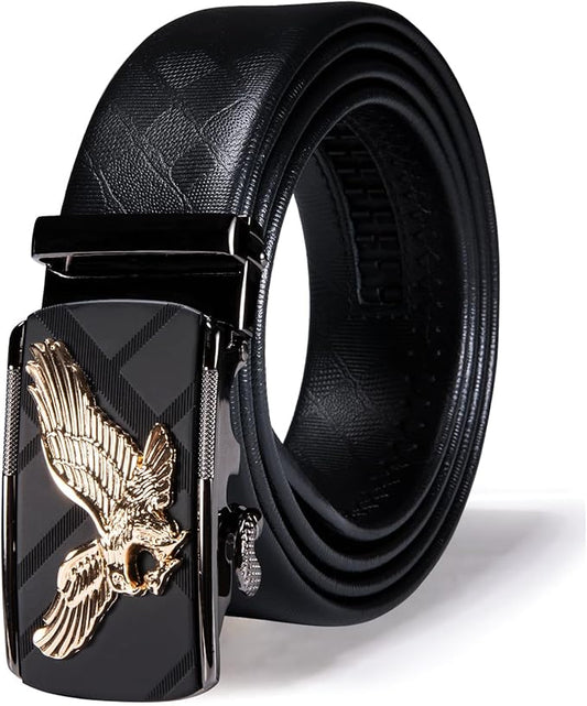 Dubulle Designer Ratchet Belt for Men Leather Fashion Adjustable Automatic Buckle Sliding Removable Dress Casual
