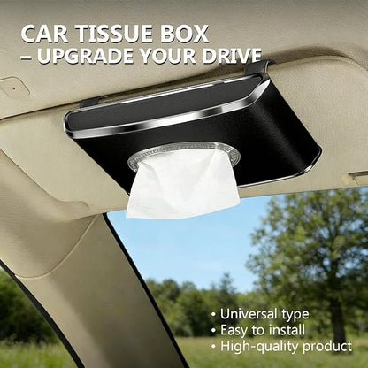 Leather Car Tissue Box for Car Interior, Multi-Function Tissue Holder with Visor Clip, Armrest & Back Seat Napkin Organizer, Vehicle Tissue Dispenser Accessories (Black Hanging)