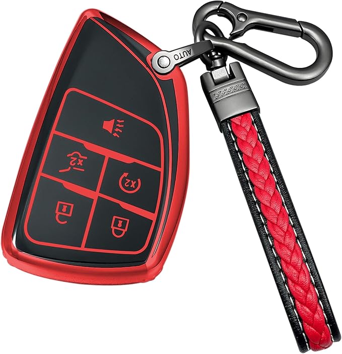 for Chevrolet Key fob Cover TPU Protective Key case,Compatible with 2023 2024 2025 GMC Silverado 1500 Sierra,2500HD 3500HD, Silicone ect Remote Smart Key (red)