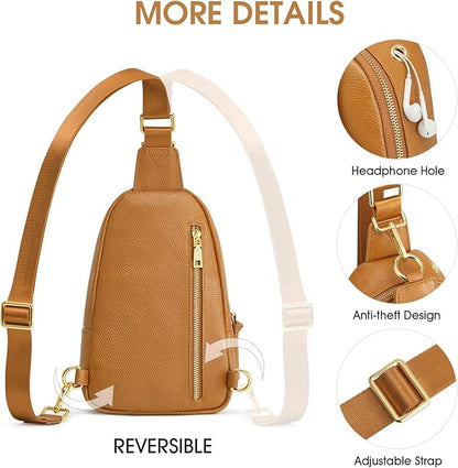 Kattee Sling Bag for Women, Leather Fanny Packs Crossbody Purse, Small Chest Bag with RFID Blocking, Brown